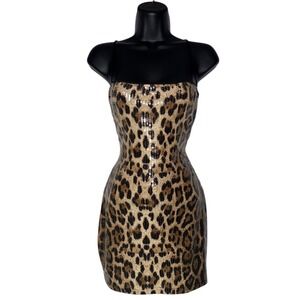 Y2K‎ Leopard Print Sequins Bodycon Mini Dress